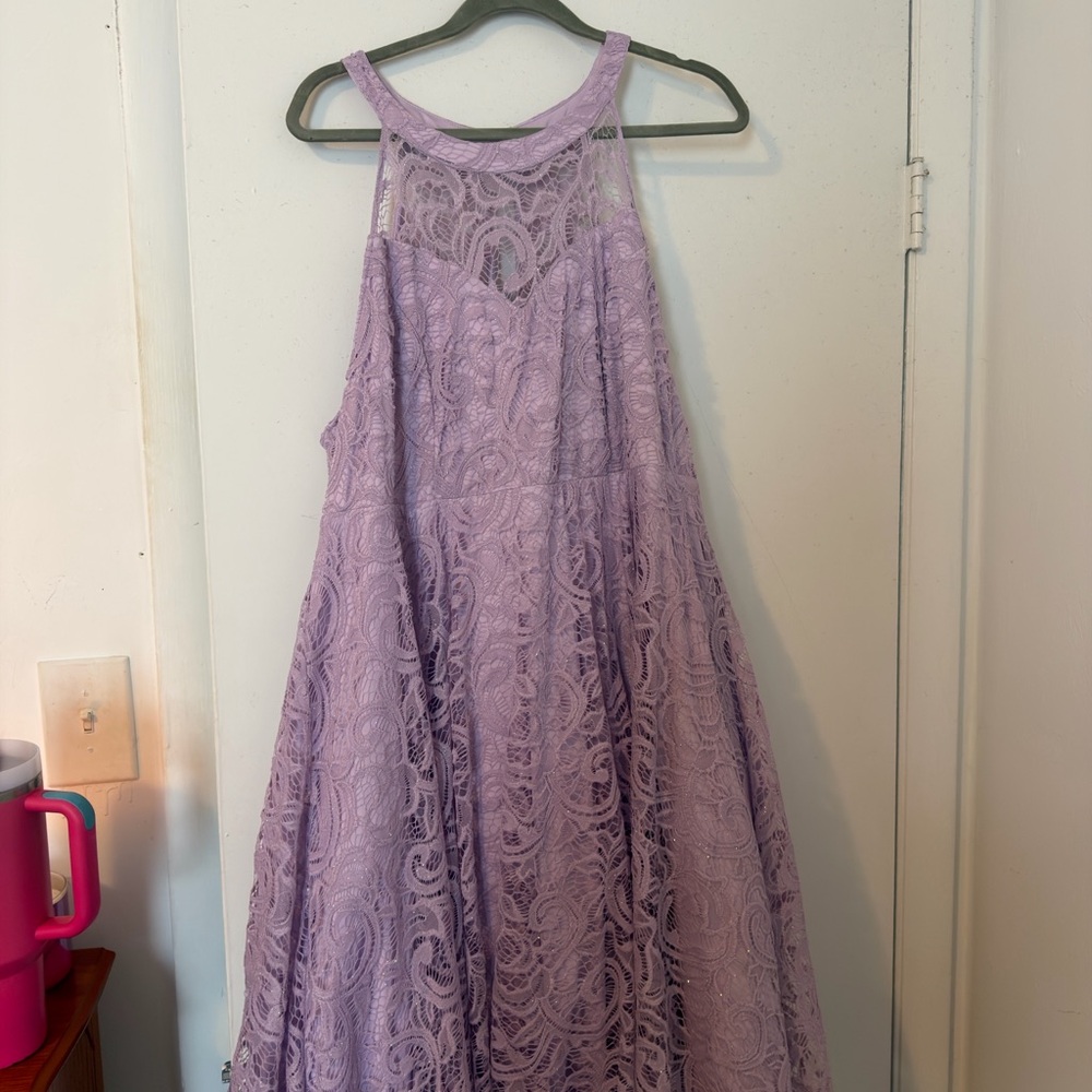 Sparkly Lace Halter Dress - Lavender
